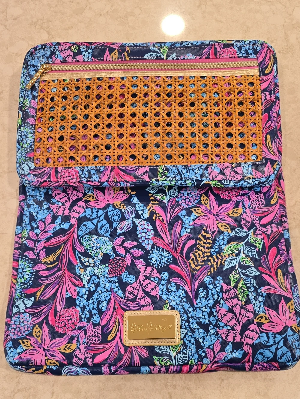 Lilly Pulitzer Laptop Sleeve Leatherette Vegan Navy Calypso Coast 14